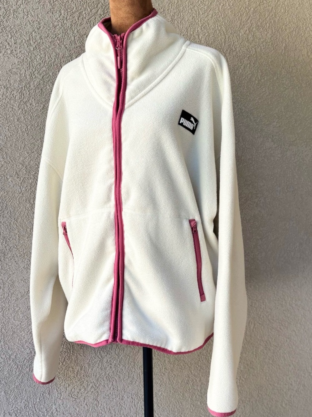 Gorpcore Active Puma Women's Sweater Full Zip-Up Fleece Jacket L Oatmeal Pink